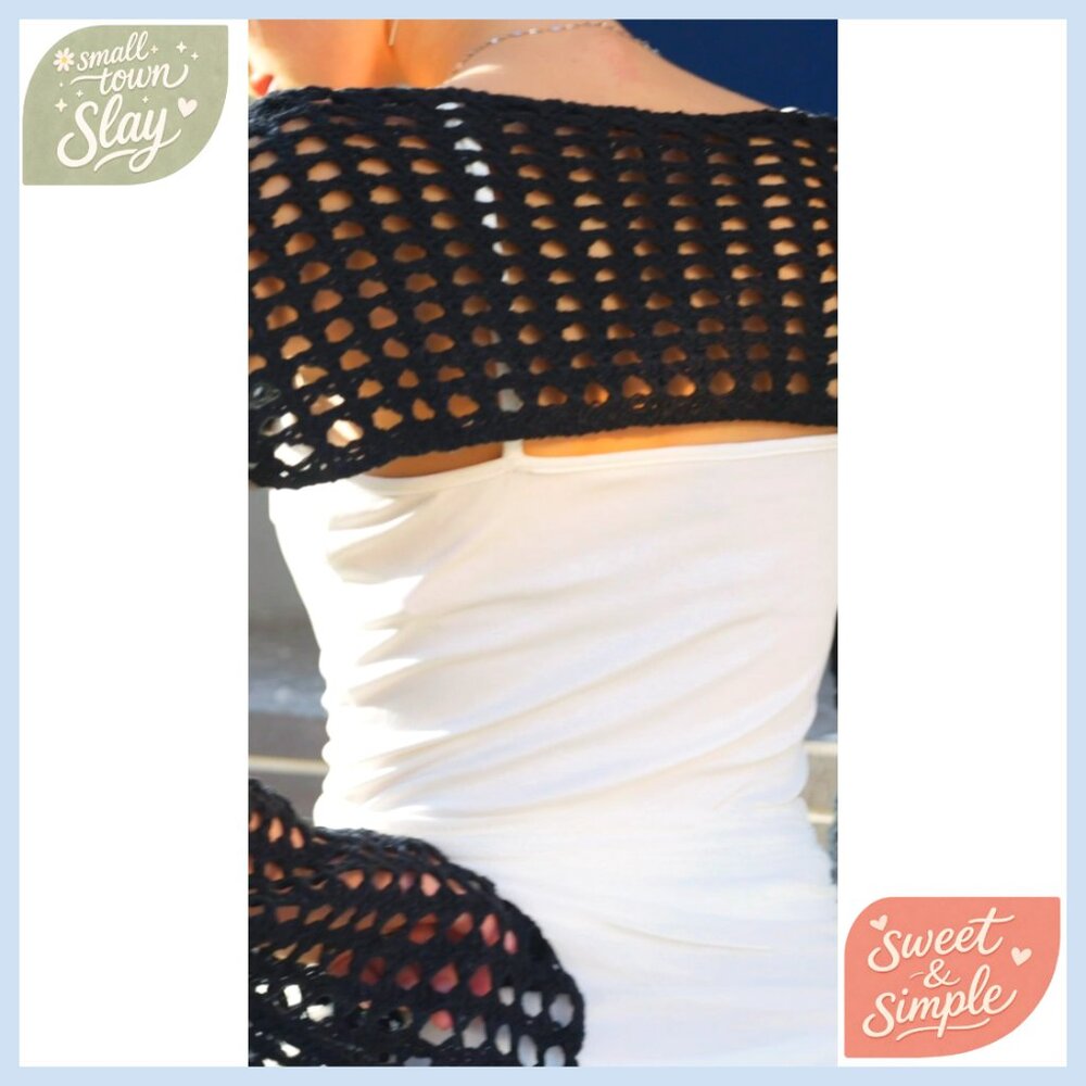 Crochet Shrug Hollow Knit Bolero Bell Sleeve Coverup Crop Top Y2K - Picture 6 of 6